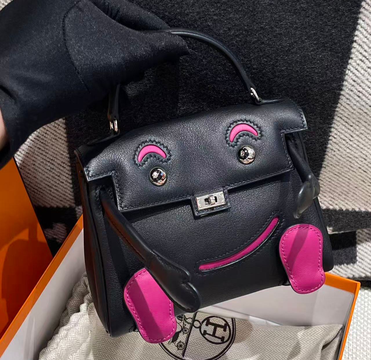 Hermès Kelly dole HSS black x rose pourpre Palladium hardware