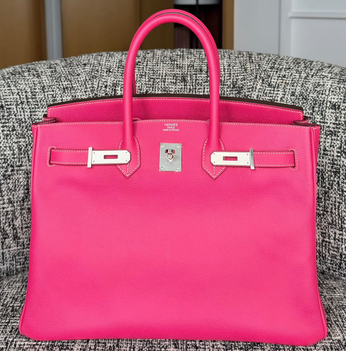 Hermes Birkin 35 Candy Rose Tyrien/Rubis Epsom Palladium hardware