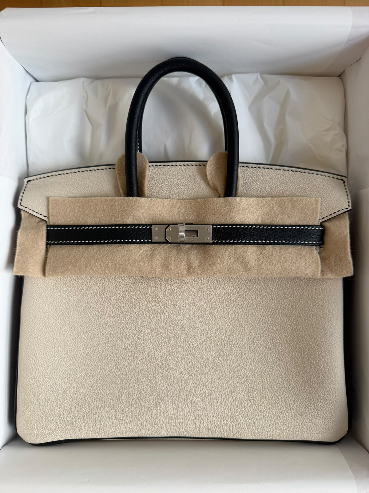 Hermes Birkin 25 HSS panda craie x black togo brushed Phw with black interior & stitching + clochette with chaine d’encre emboss
