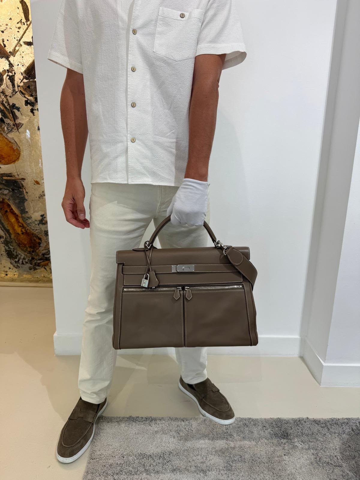 Hermes Kelly 40 Lakis Etoupe Swift Palladium hardware