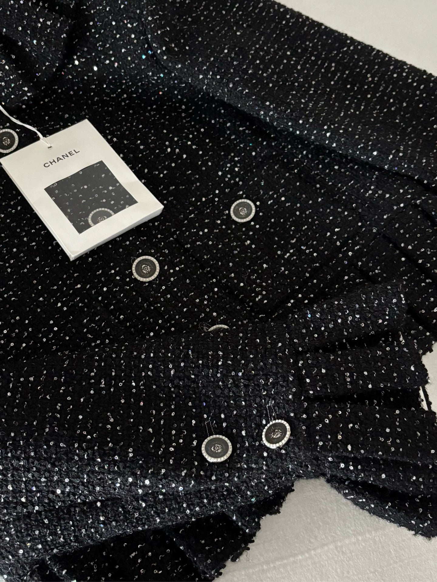 Chanel 25A Black Sequined Ruffled Jacket