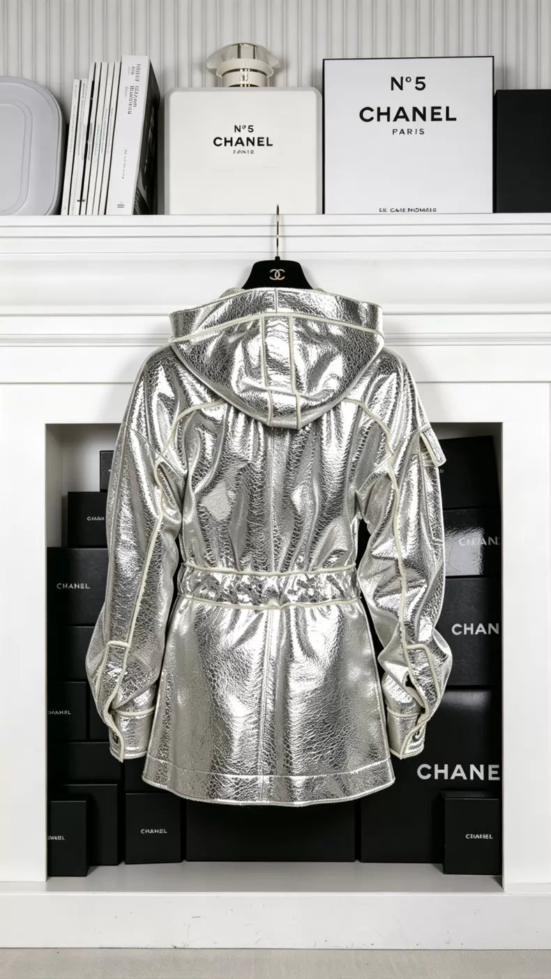 Chanel 08 Silver leather Jacket