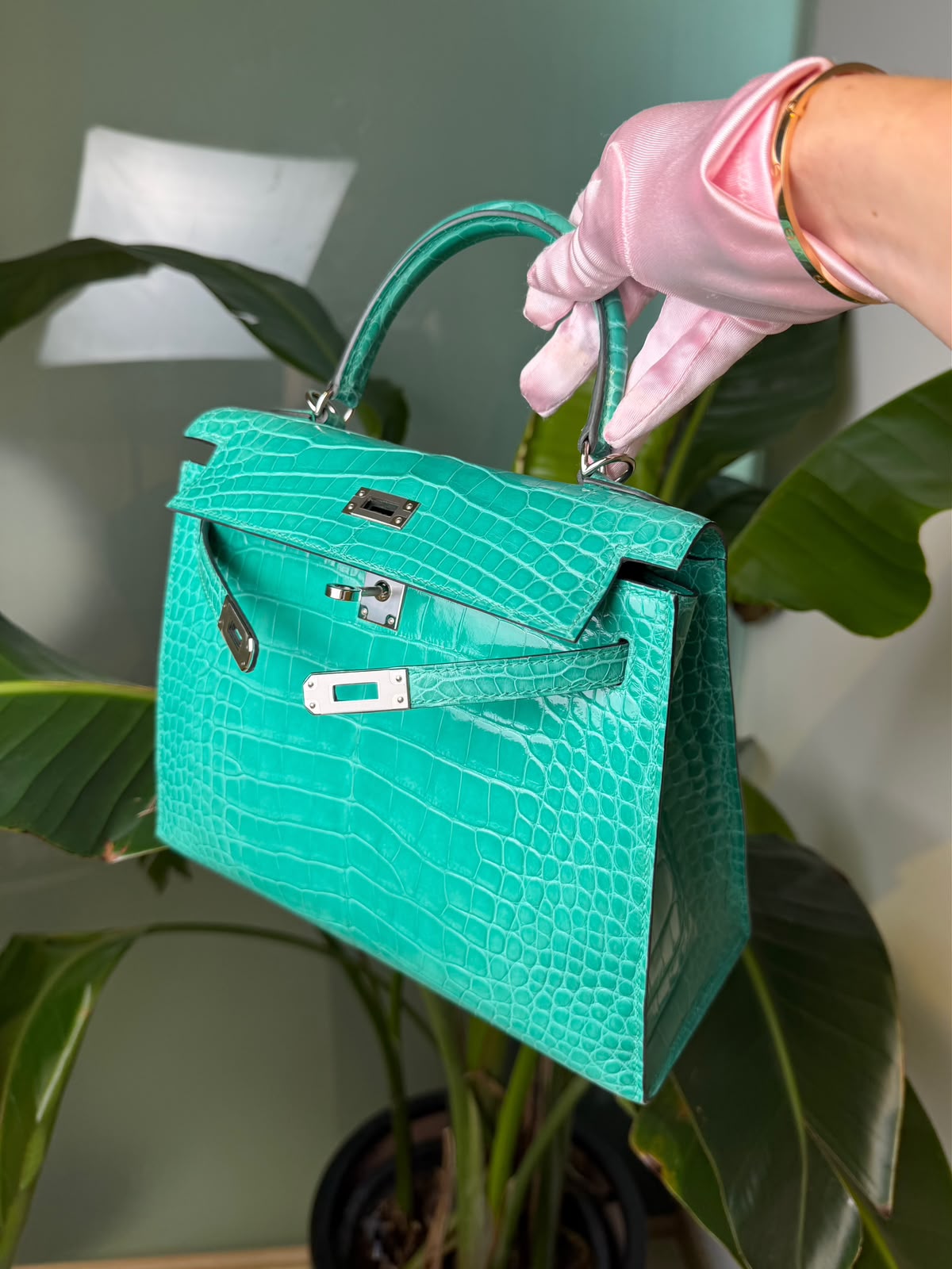 Hermes Kelly 25 Vert Jade Shiny Alligator Palladium hardware