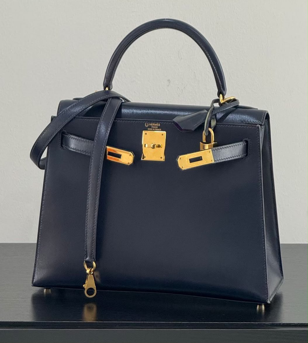 Hermes Kelly 28 Bleu de Prusse / Iris Box Gold hardware
