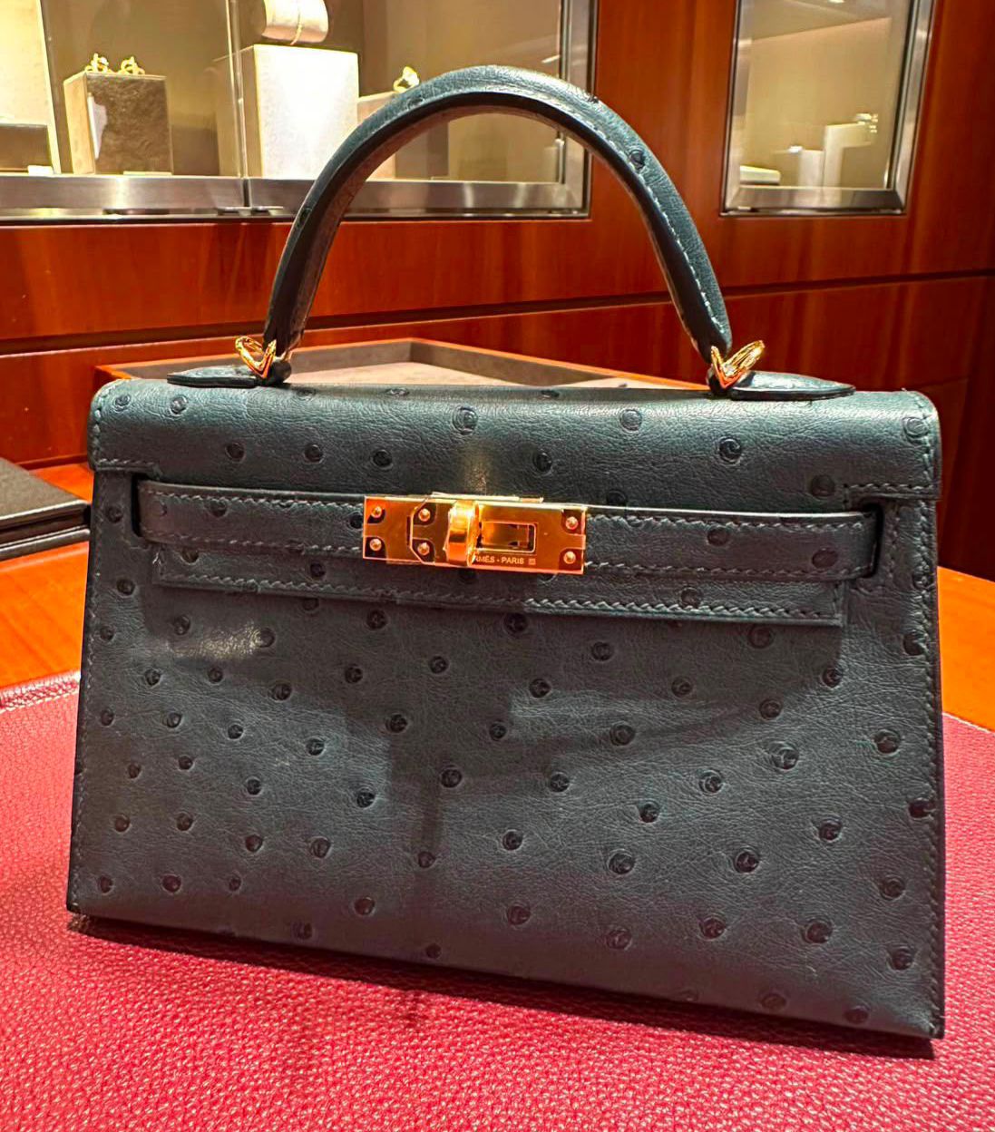 Hermes Mini Kelly 20 vert cypress ostrich gold hardware