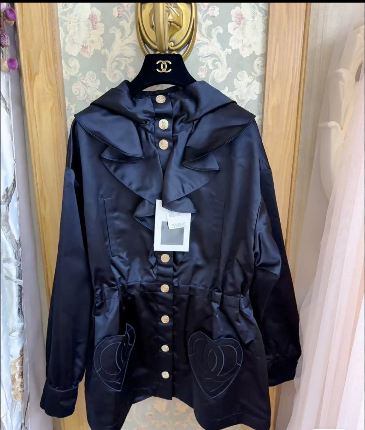 Chanel 25B Black Ruffled Heart Hooded Jacket