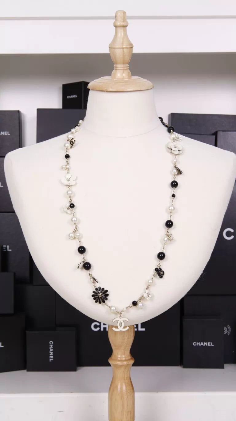 Chanel 10 Black and White Long Necklace