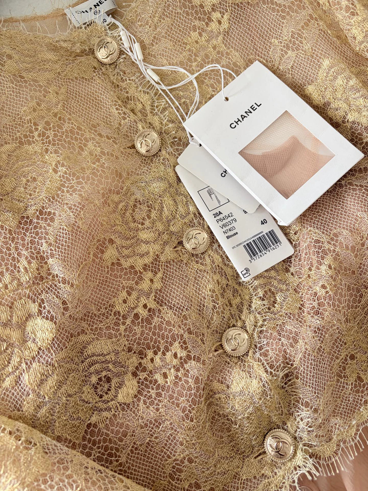 Chanel 20A Gold Camellia Perforated Jacket