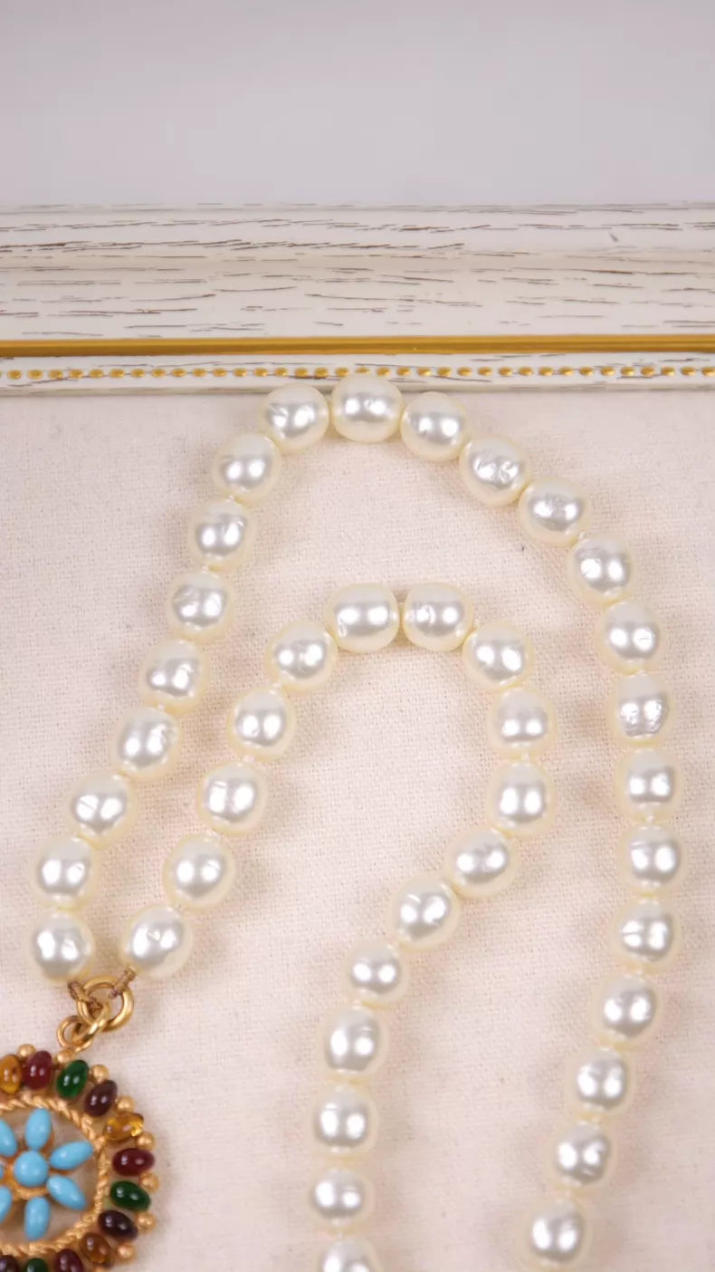 Chanel Blue Glass Pearl Necklace