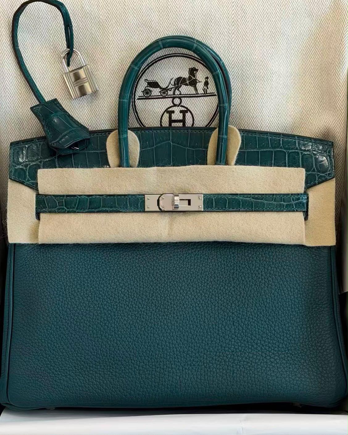 Hermes Birkin 25 Touch Vert Bosphore Shiny Niloticus/ Togo Palladium hardware