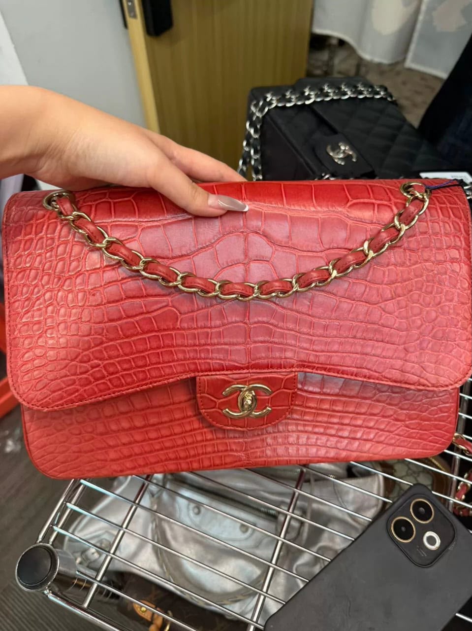 Chanel Classic Flacp Jumbo Red Gold hardware