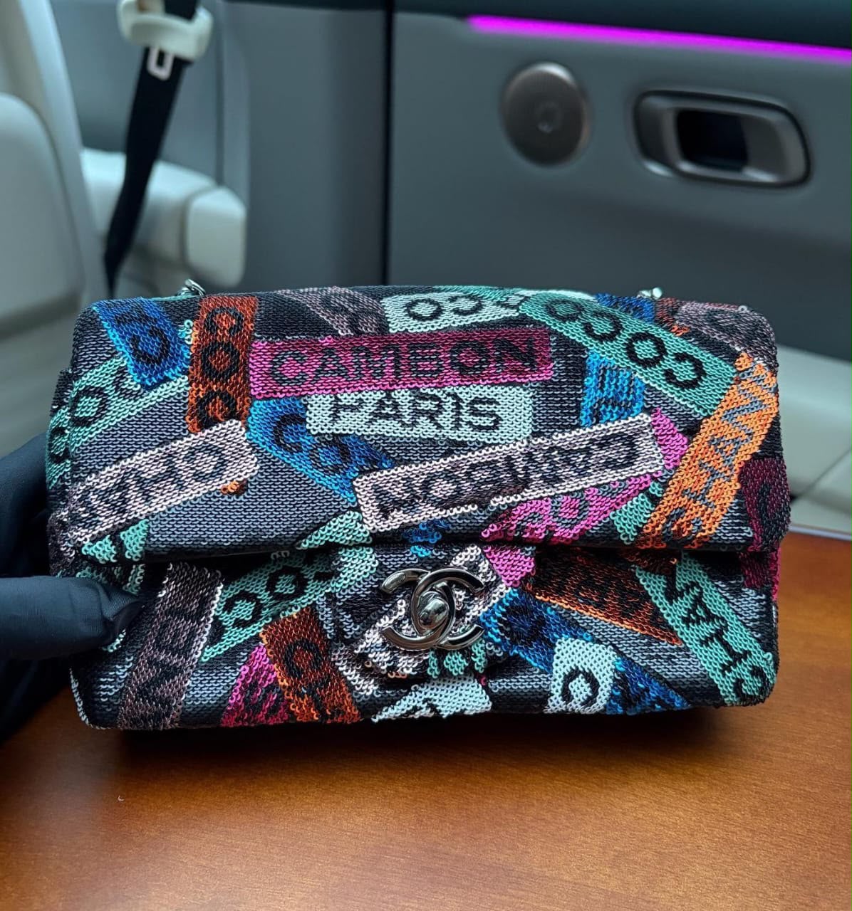Chanel classic flap Mini black/multicolor sequin Palladium hardware