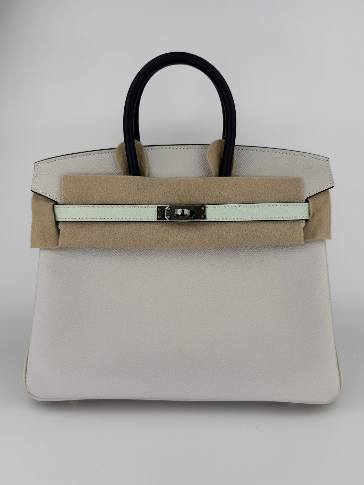 Hermes Birkin 25 Tricolor Graphite/Gris Pale/Vert Fizz Epsom Palladium hardware