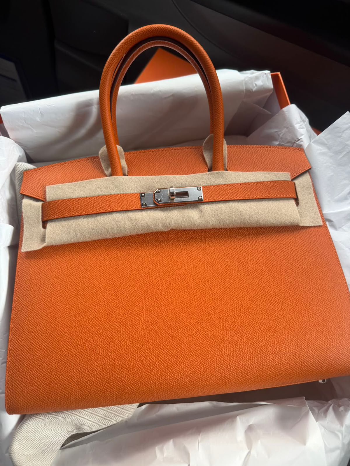 Hermes Birkin 30 Sellier Orange Epsom Palladium hardware