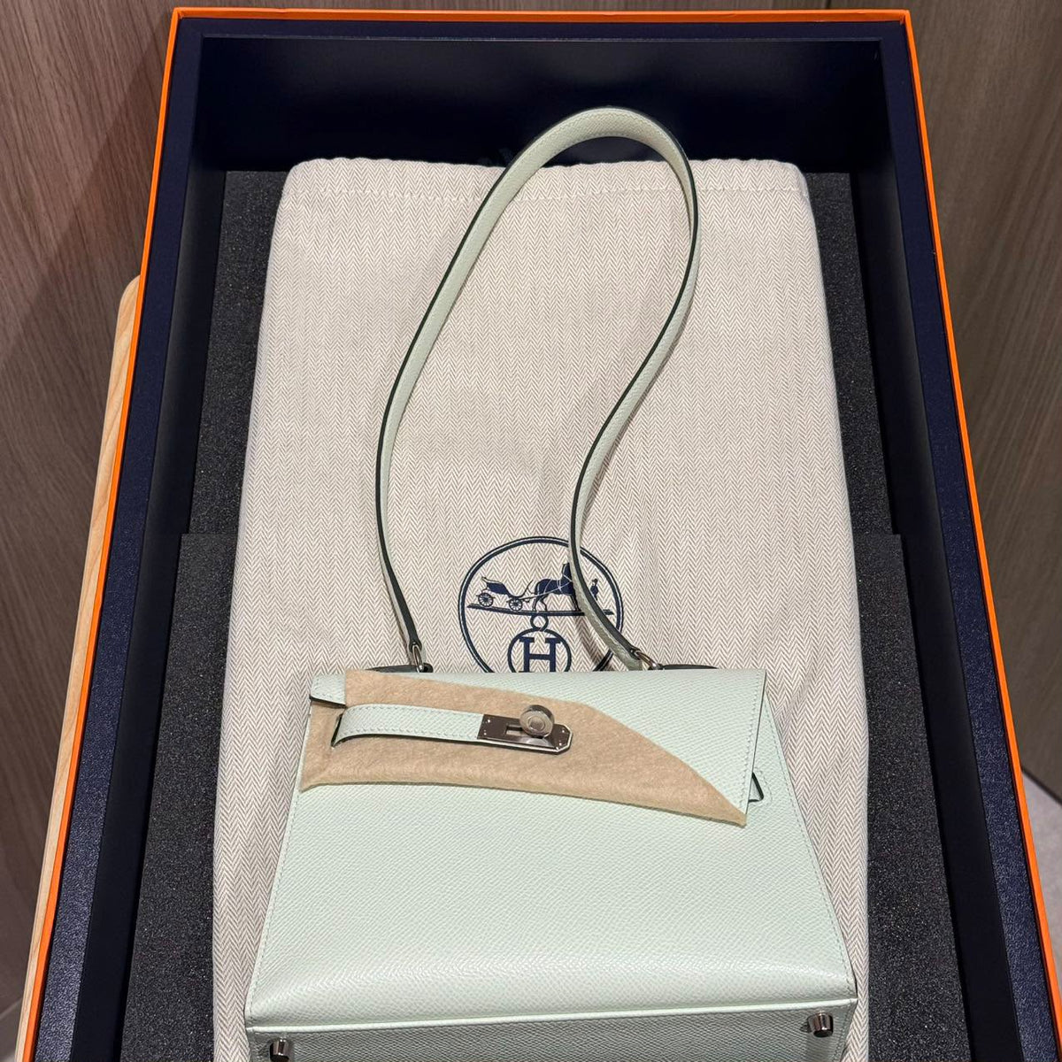 Hermes Kelly En Desordre Vert Fizz Epsom Palladium hardware