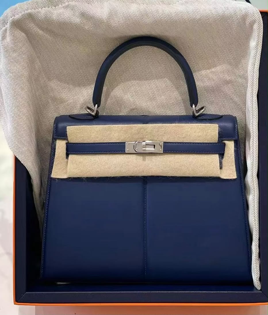Hermes Kelly 25 Bleu Saphir Padded Swift Palladium hardware