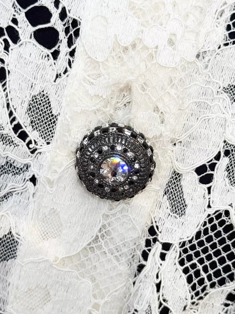 Chanel 16A black blue tweed white lace dress
