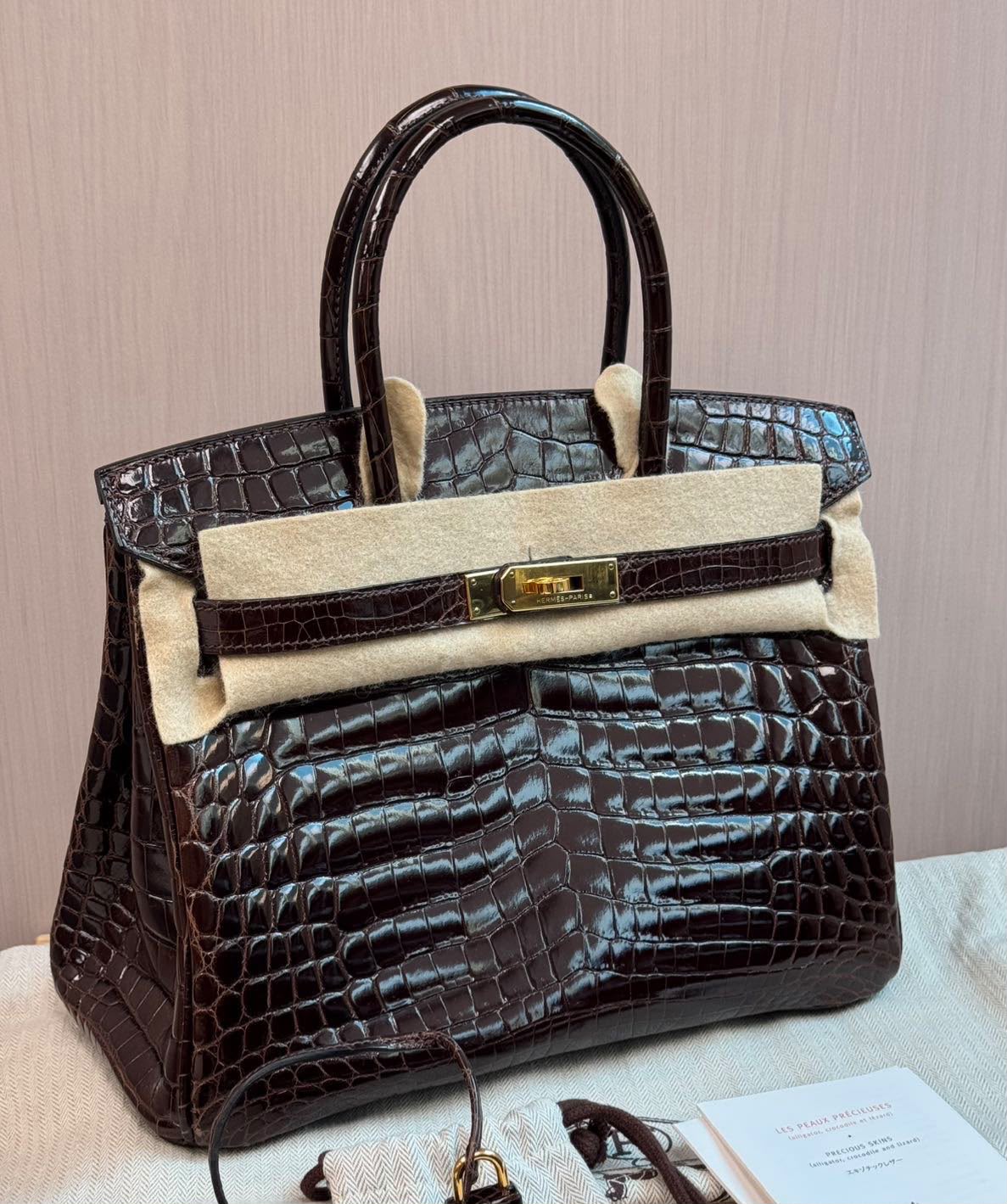 Hermes Birkin 30 cacoon shiny niloticus gold hardware