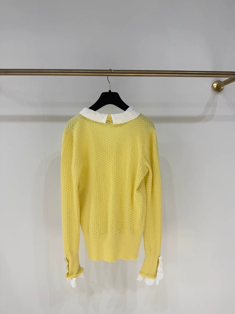 Chanel 24A Lemon Yellow Cashmere Knit Sweater