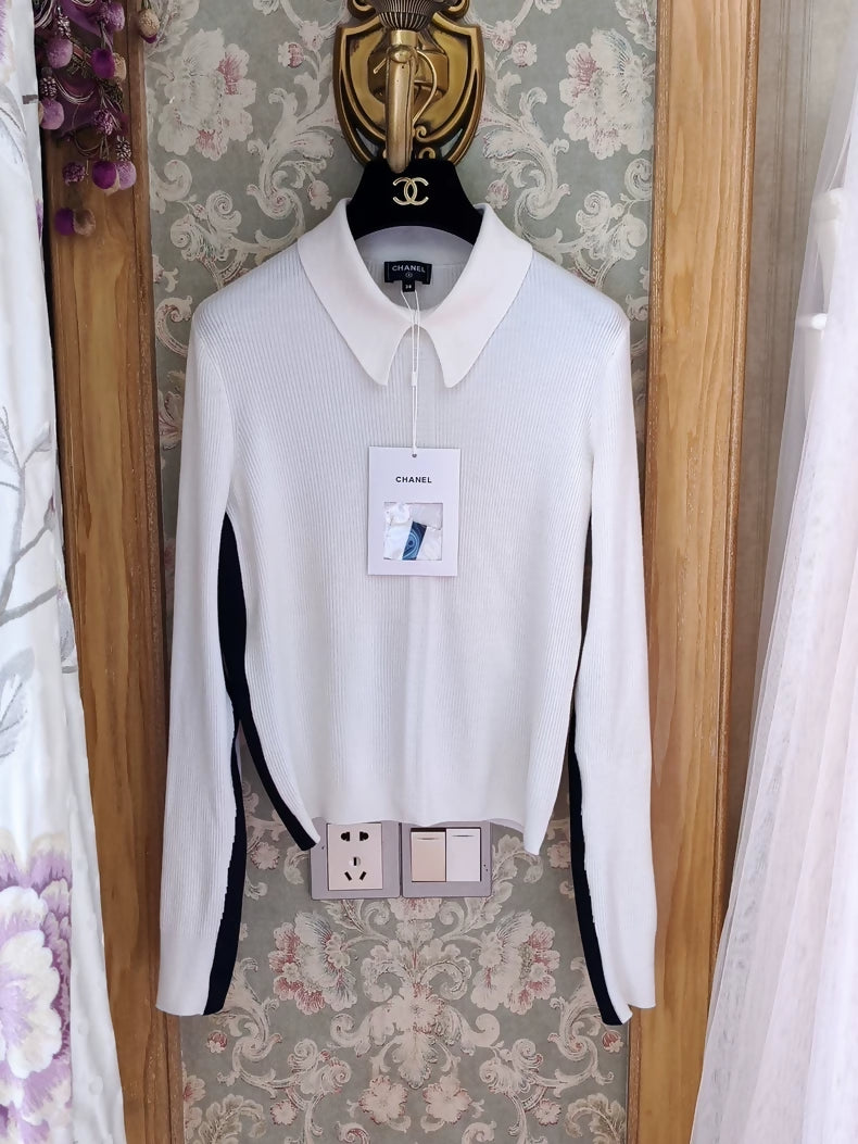 Chanel 23N Black and White Color Block Slim Fit Polo Collar Undershirts