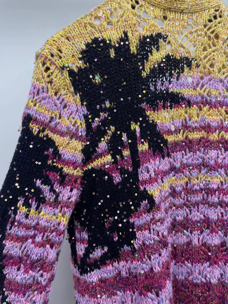 Chanel 24C pink/yellow sequin knit cardigan