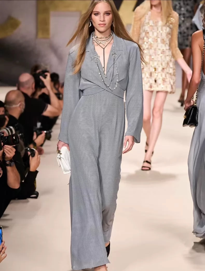 Chanel 22S Blue and White Striped Silk Dress