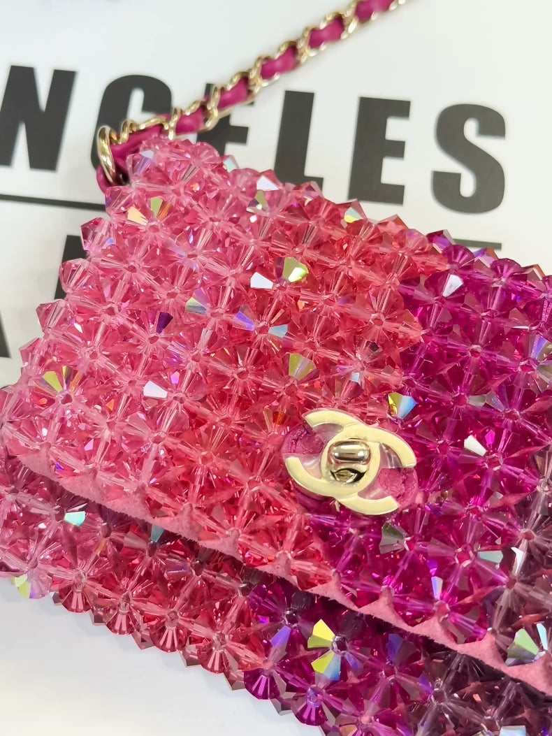 Chanel 20s pink crystal mini flap bag gold hardware