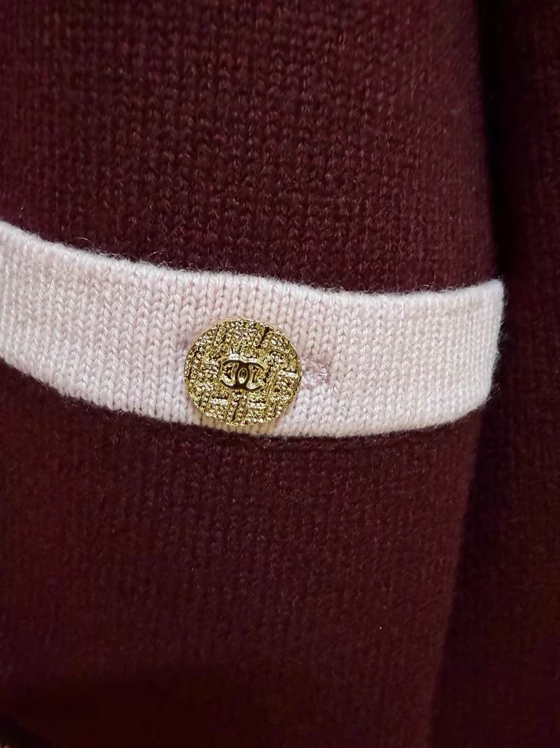 Chanel 25A burgundy cashmere knit cardigan