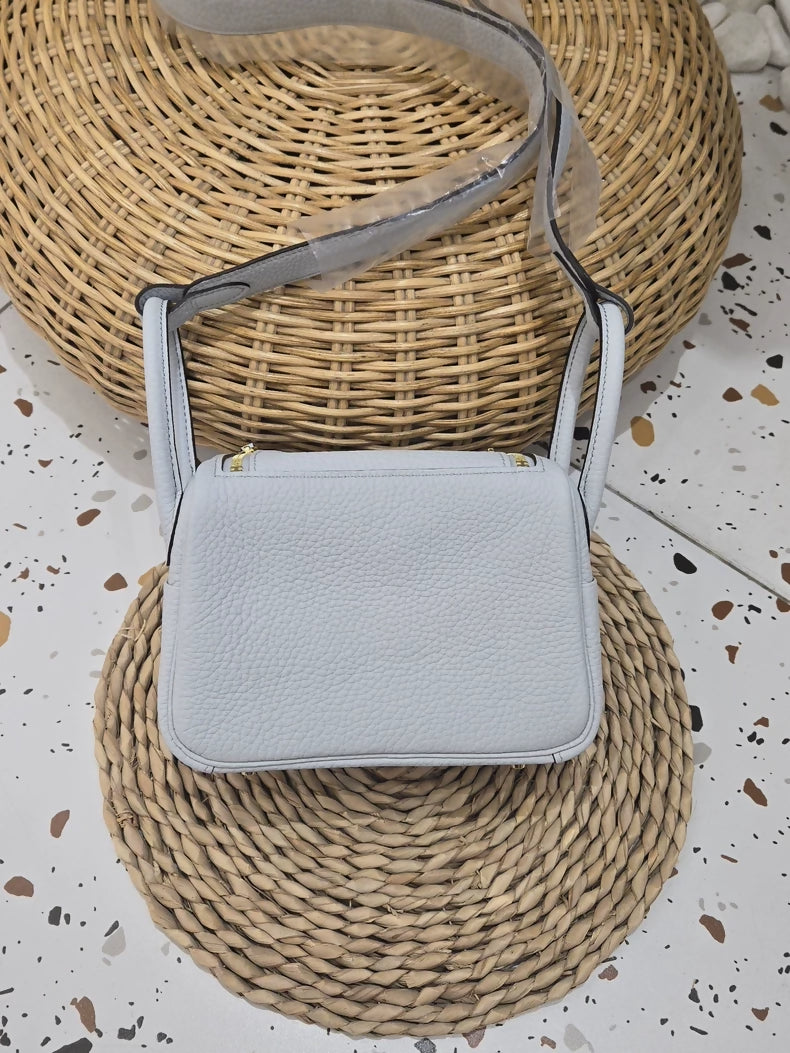 Hermes Mini Lindy glacier blue gold hardware