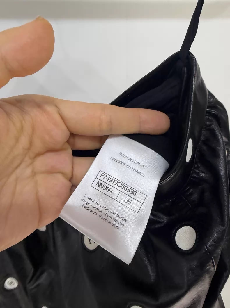 Chanel 23S Black Polka Dot Leather Skirt