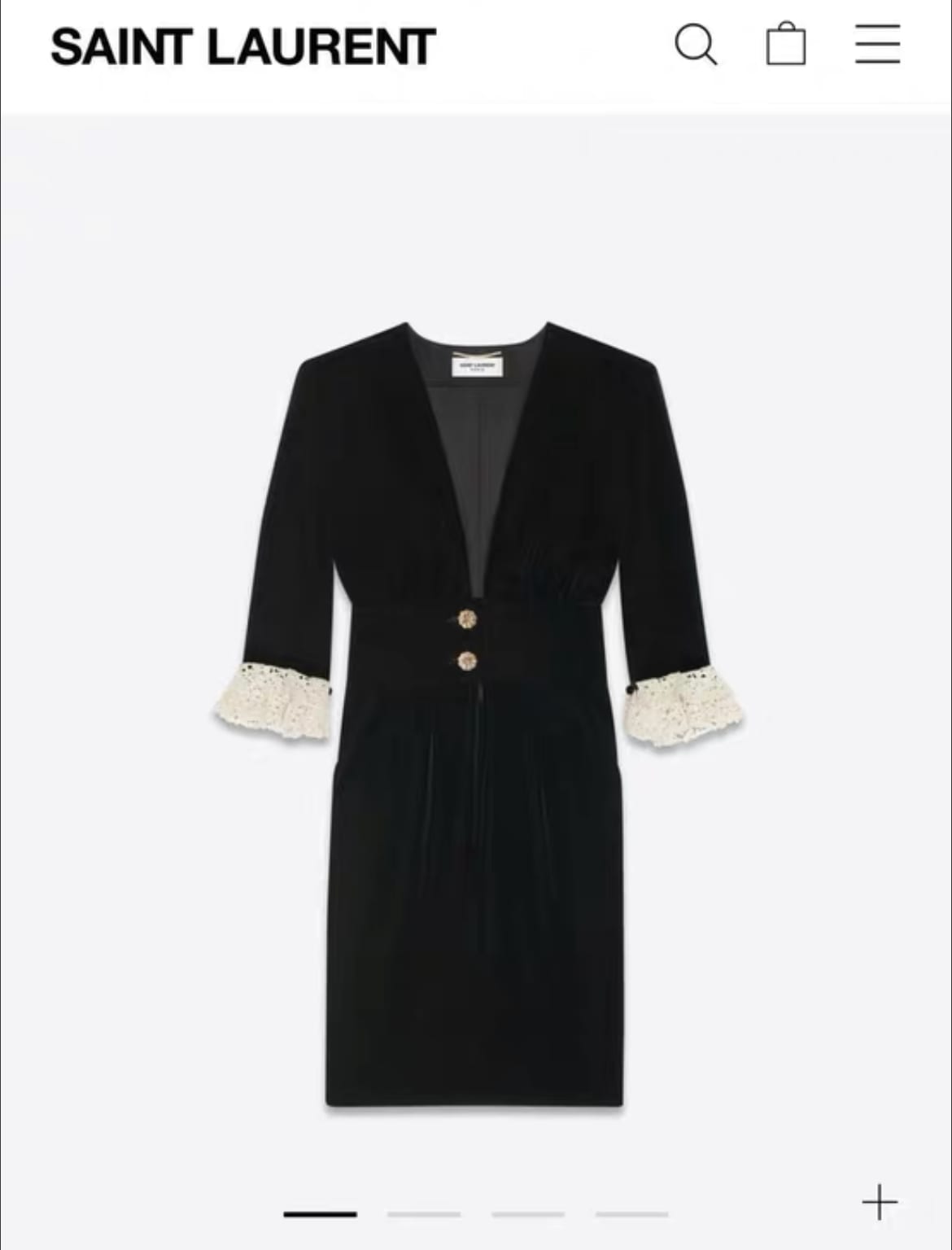 SAINT LAURENT Lace-trimmed velvet dress