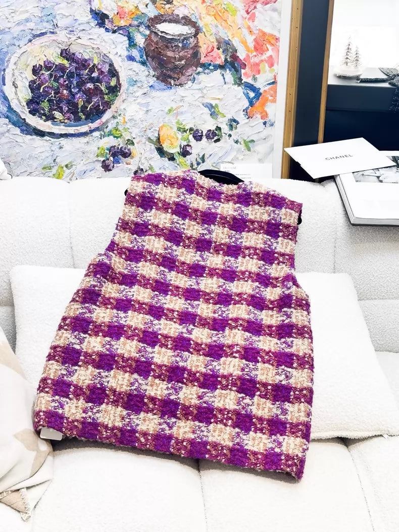 Chanel 25N Purple Checked Tweed Vest