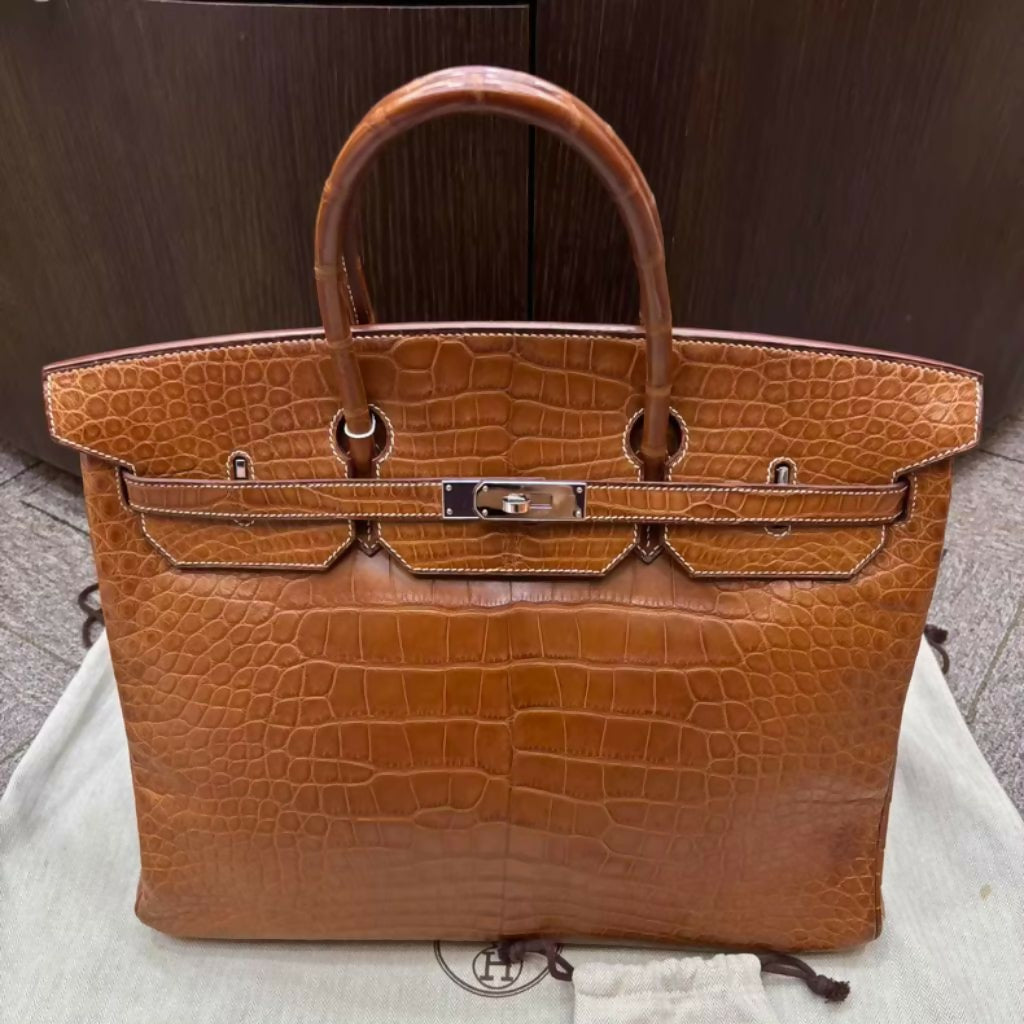 Rare Hermes Birkin 40 Gold Brown Matte Crocodile Leather with