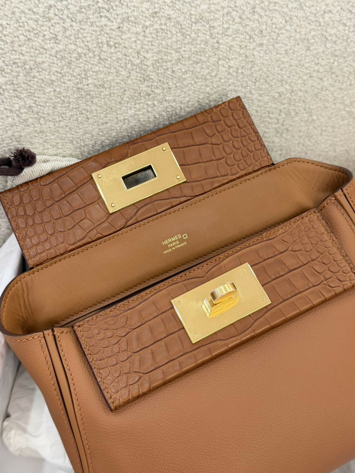 Hermès 24/24 Mini Gold Matte Crocodile Touch Leather with Gold Hardware W Stamp