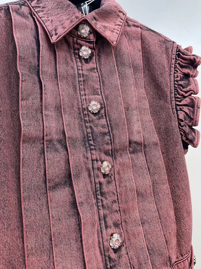 Chanel 24A lace-sleeved denim vest