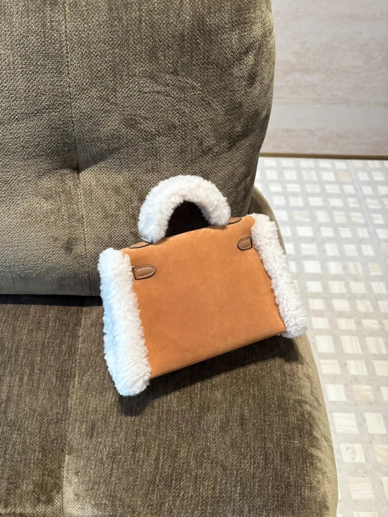 Hermès Kelly Mini Teddy Plush Shearling Chamois/Ecru/Alezan Palladium Hardware