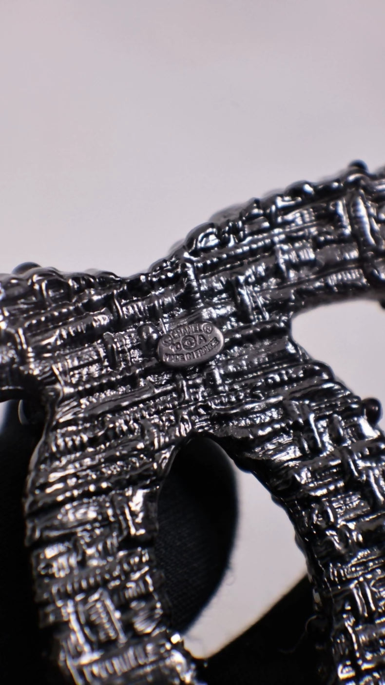 Chanel 10th Anniversary Paris-Shanghai Collection Black Rhinestone CC Brooch.