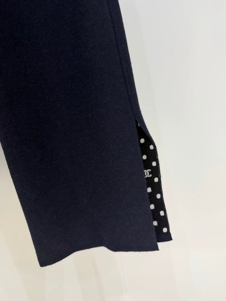 Chanel 24P Navy Blue Polka Dot CC Logo Cropped Knit Pants
