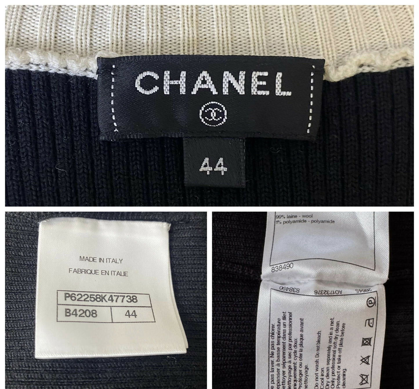 CHANEL 2019 MAXI BLACK CREAM WOOL SWEATER DRESS FR 44