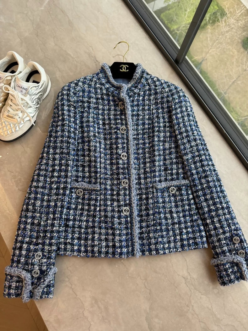 Chanel 20p blue tweed jacket