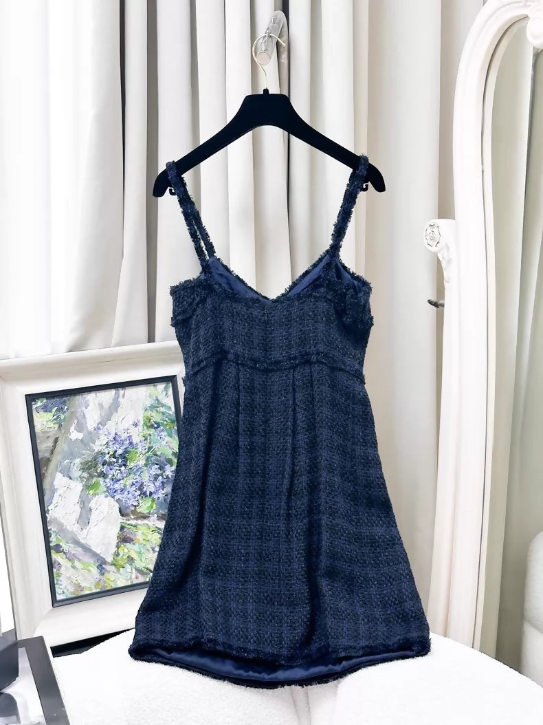 Chanel 07P blue-black plaid tweed jacket & dress set