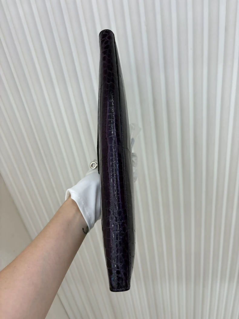 Hermes Kelly cut purple prunoir shiny crocodile palladium hardware