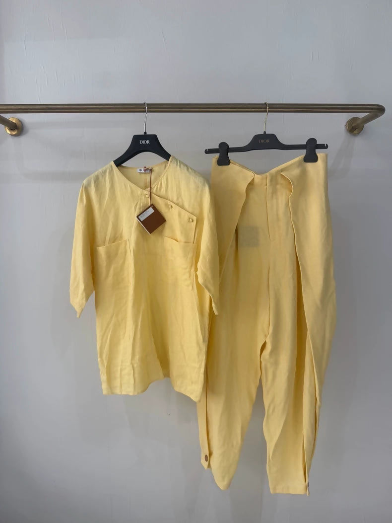 Loro Piana yellow linen pants
