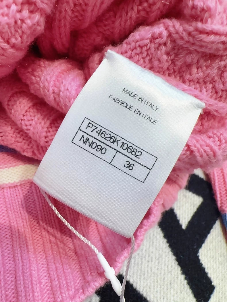 Chanel 23P Pink and Blue/White Knit Cardigan