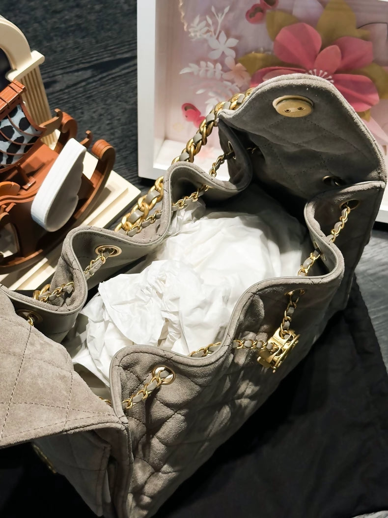 Chanel 25 hobo bag shoulder bag in grey suede with gold hardware