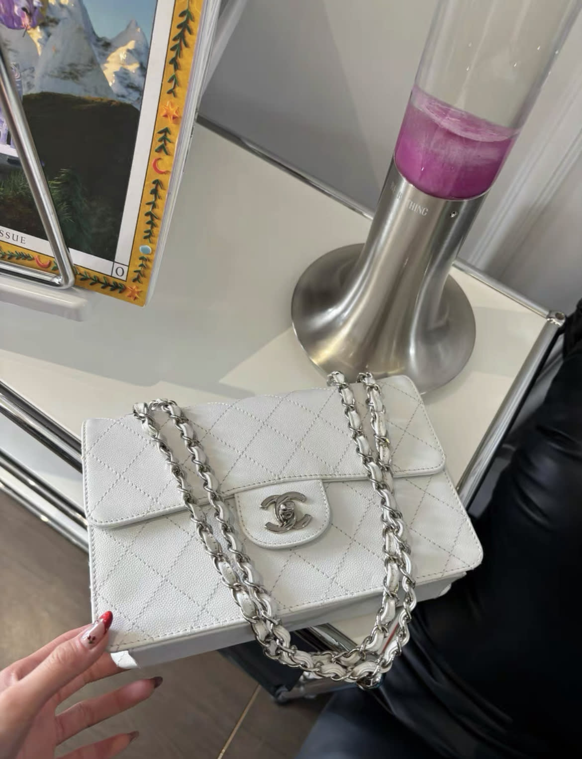 Chanel White Caviar Leather Classic Double Flap Shoulder Bag