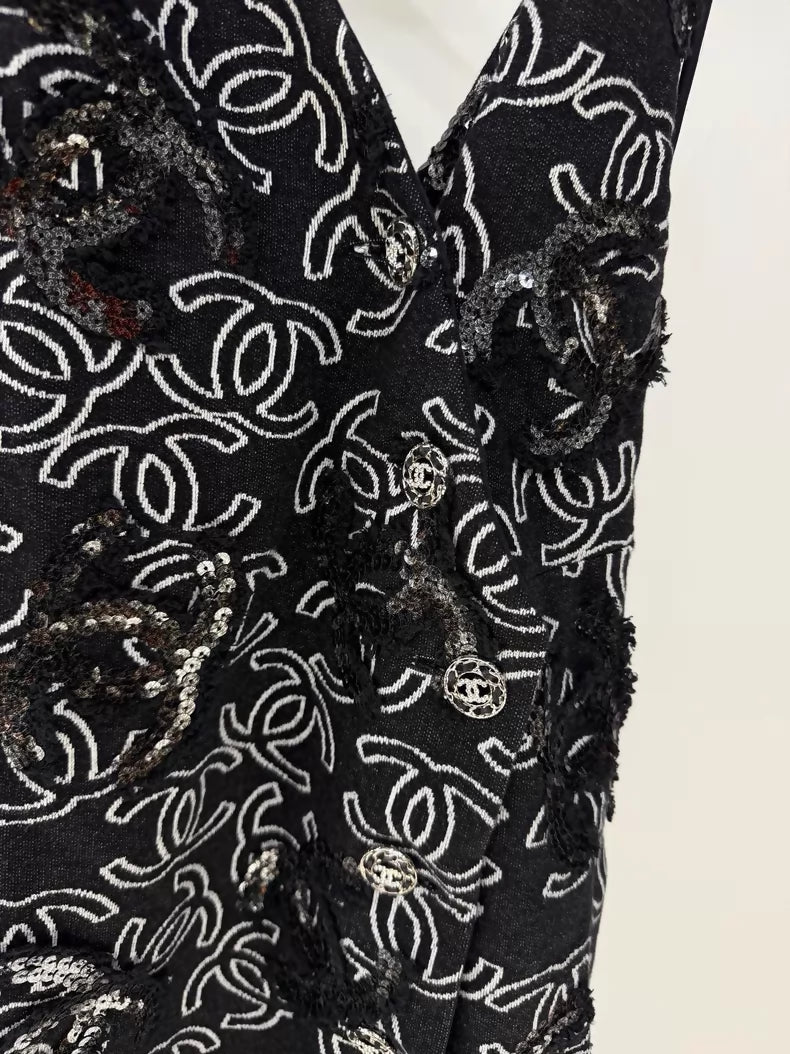Chanel 22S black sequined CC dress