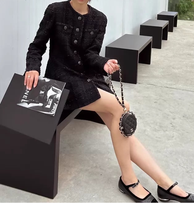 Chanel 23S Black Tweed Long Coat
