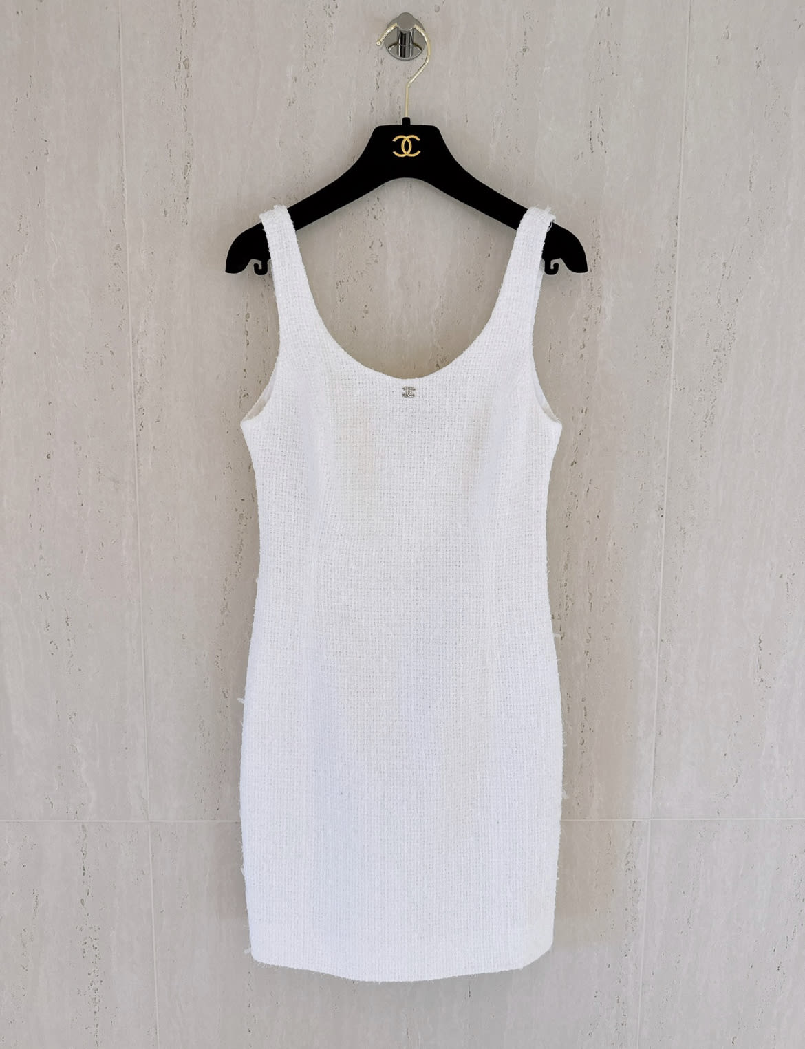 Chanel 23M Coco Beach tweed white dress size 36