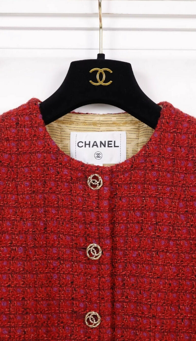 Chanel 23B red tweed jacket